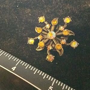 Antique Colored Rhinestone Style Brooch 1.25" Pin